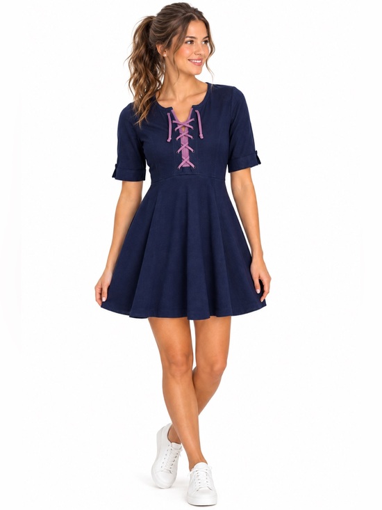 Maeve Dresses & Skirts - Maeve XSmall Mini Dress Navy Blue Lace Up Square Neck Pockets Skater Corset